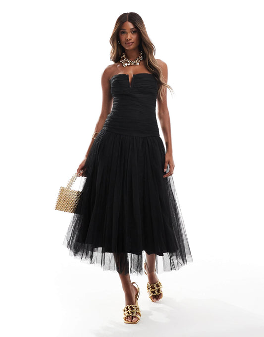 Drop Hem Tulle Midaxi Dress