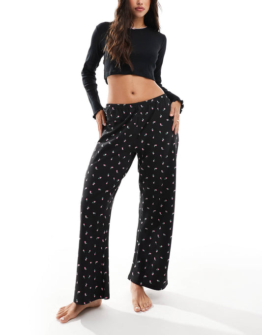 Rose Print Trouser And Pointelle Top Pyjama Set