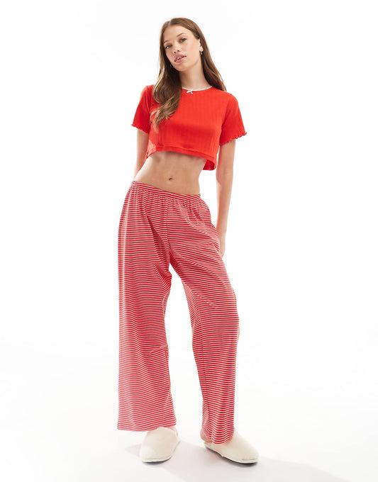 Striped Trouser And Pointelle T-Shirt Pyjama Set