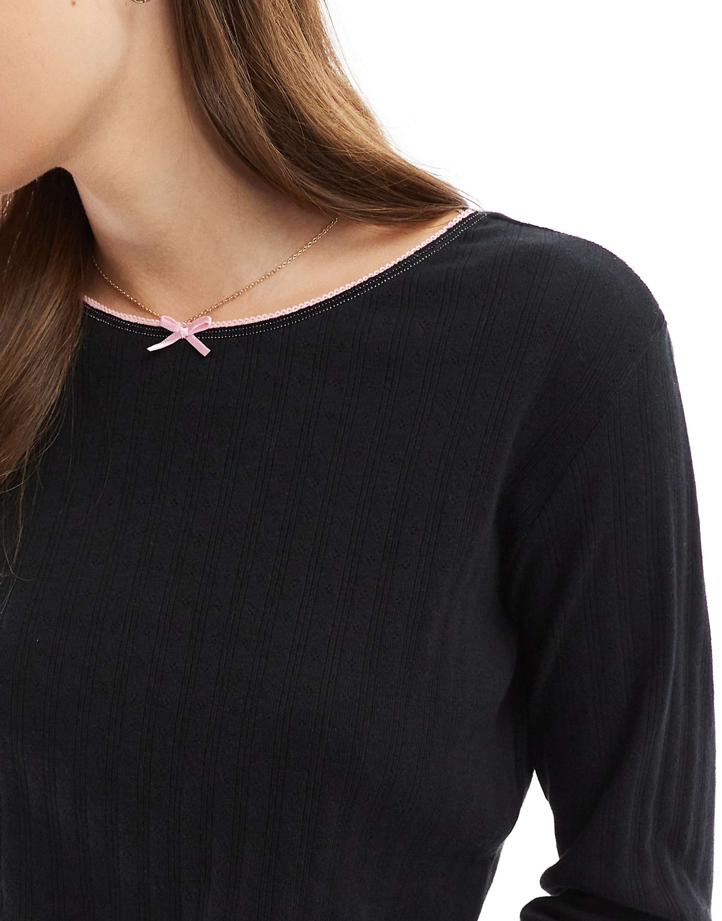 Bow Print Pointelle Long Sleeve Pyjama Set