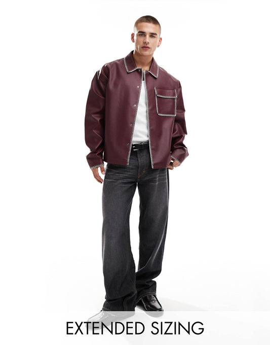 Faux Leather Harrington Jacket With Contrast Stich