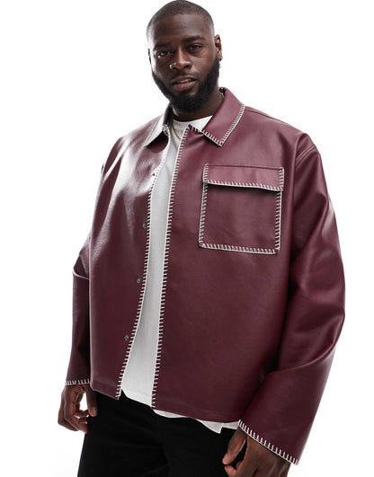 Faux Leather Harrington Jacket With Contrast Stich