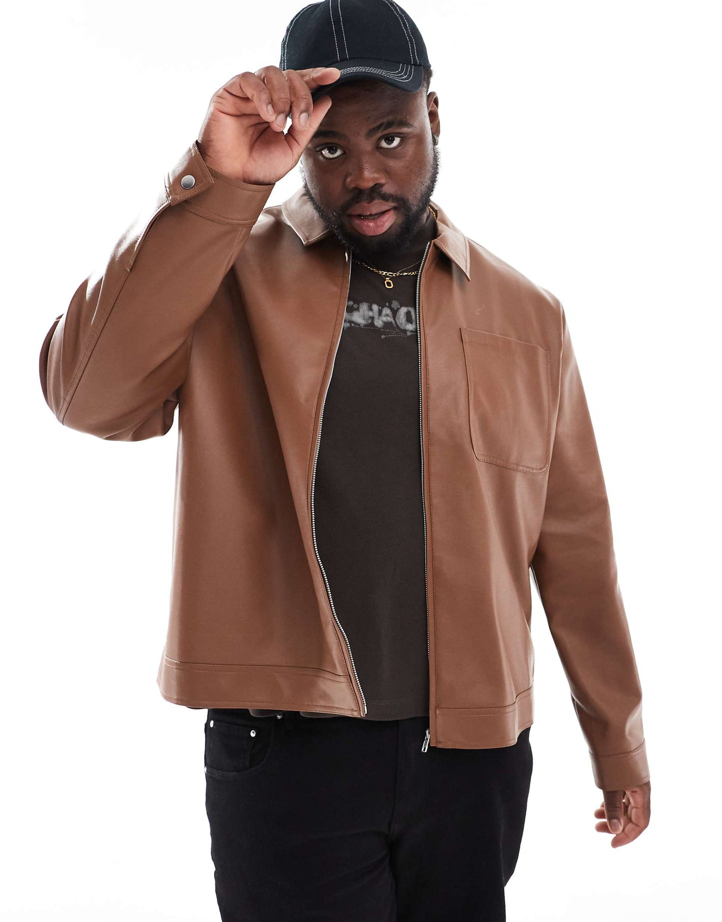 Faux Leather Harrington Jacket