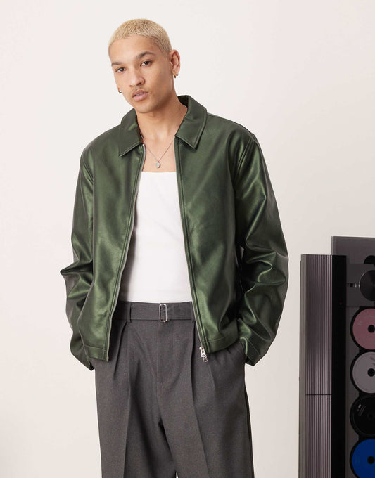 Faux Leather Harrington Jacket