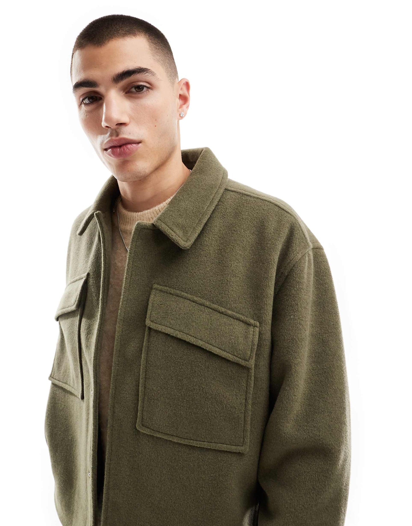 Oversized Wool Look Harrington Jacket
