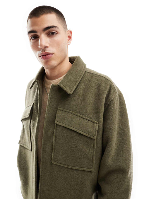 Oversized Wool Look Harrington Jacket
