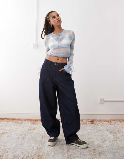 Cropped Sheer Stripe Knit Top