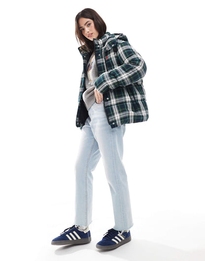 Country Plaid Puffer Jacket With Logo
