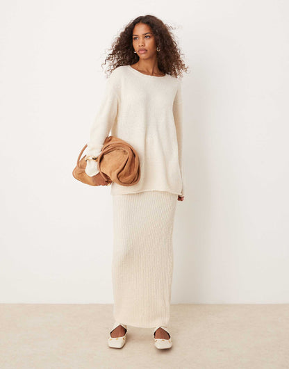 Rib Knit Essential Cream Jumper Co-Ord