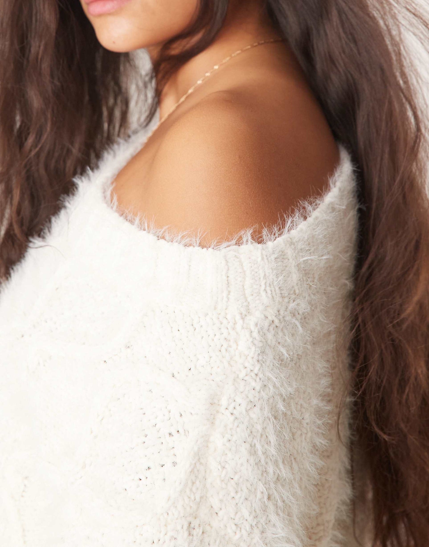Fluffy Argyle Cream Knitted Mini Jumper Dress