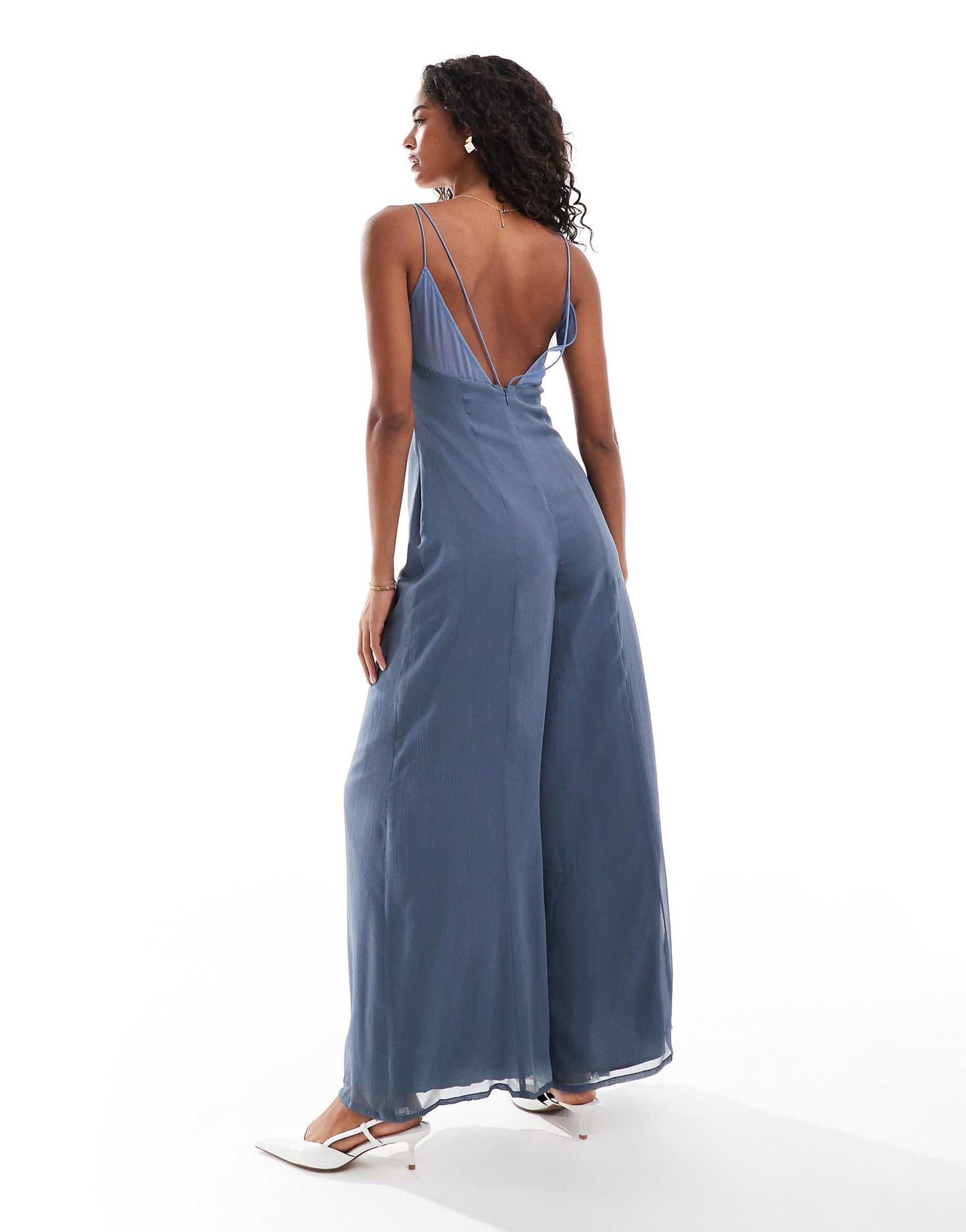 V Neck Sheer Panel Chiffon Jumpsuit