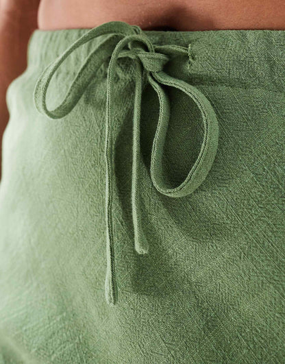 Curve Linen Look Tie Waist Bias Maxi Skirt