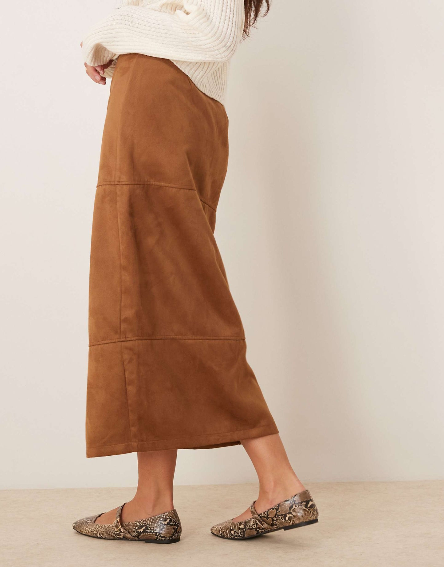 Zip Detail Faux Suede Maxi Skirt