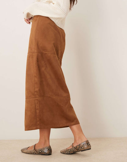 Zip Detail Faux Suede Maxi Skirt