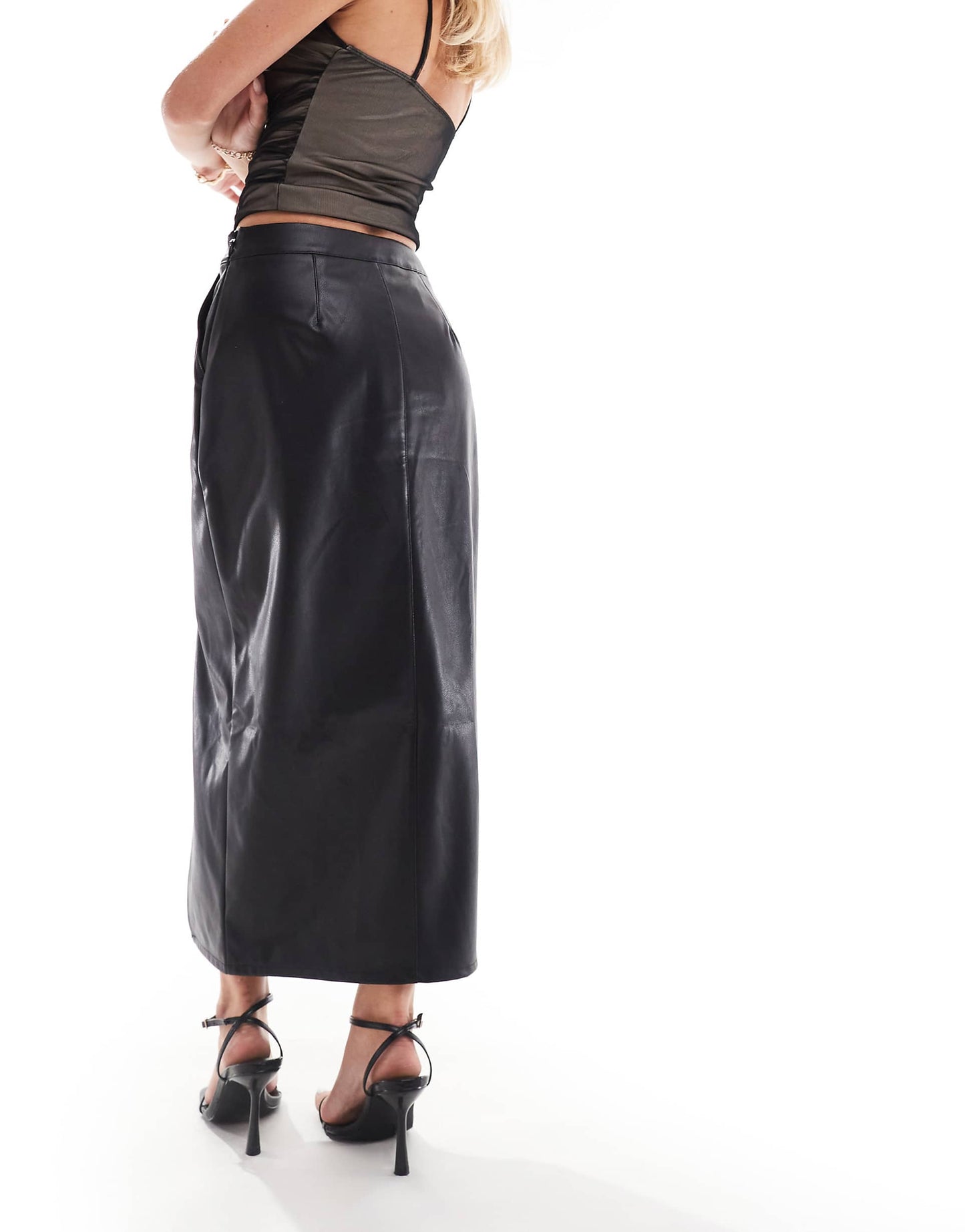Petite Leather Look Maxi Skirt With Side Split