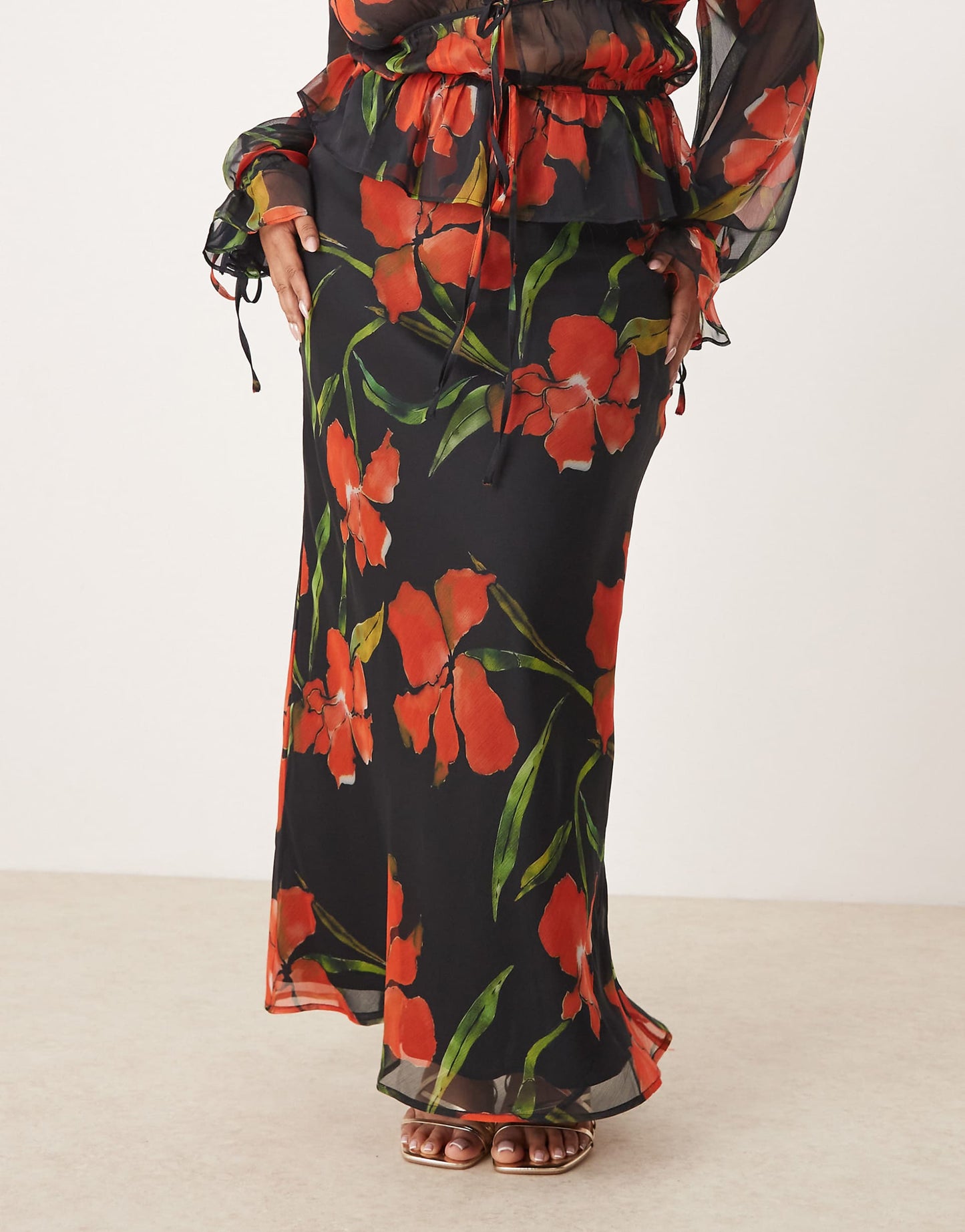 Curve Chiffon Bias Maxi Skirt Co-Ord