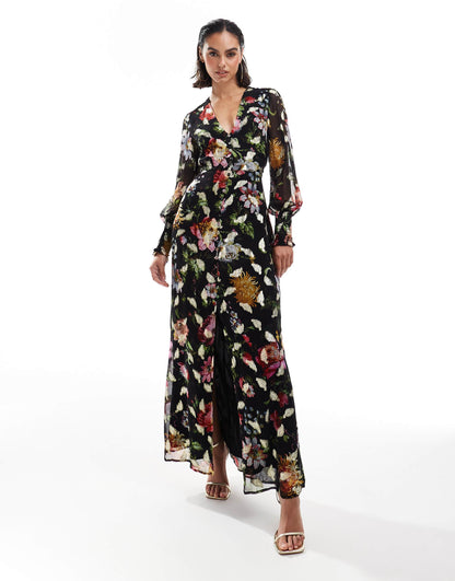 Button Front Midaxi Dress With Tie Back