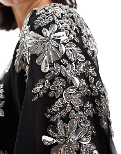 Flutter Sleeve Embellished Maxi Dress