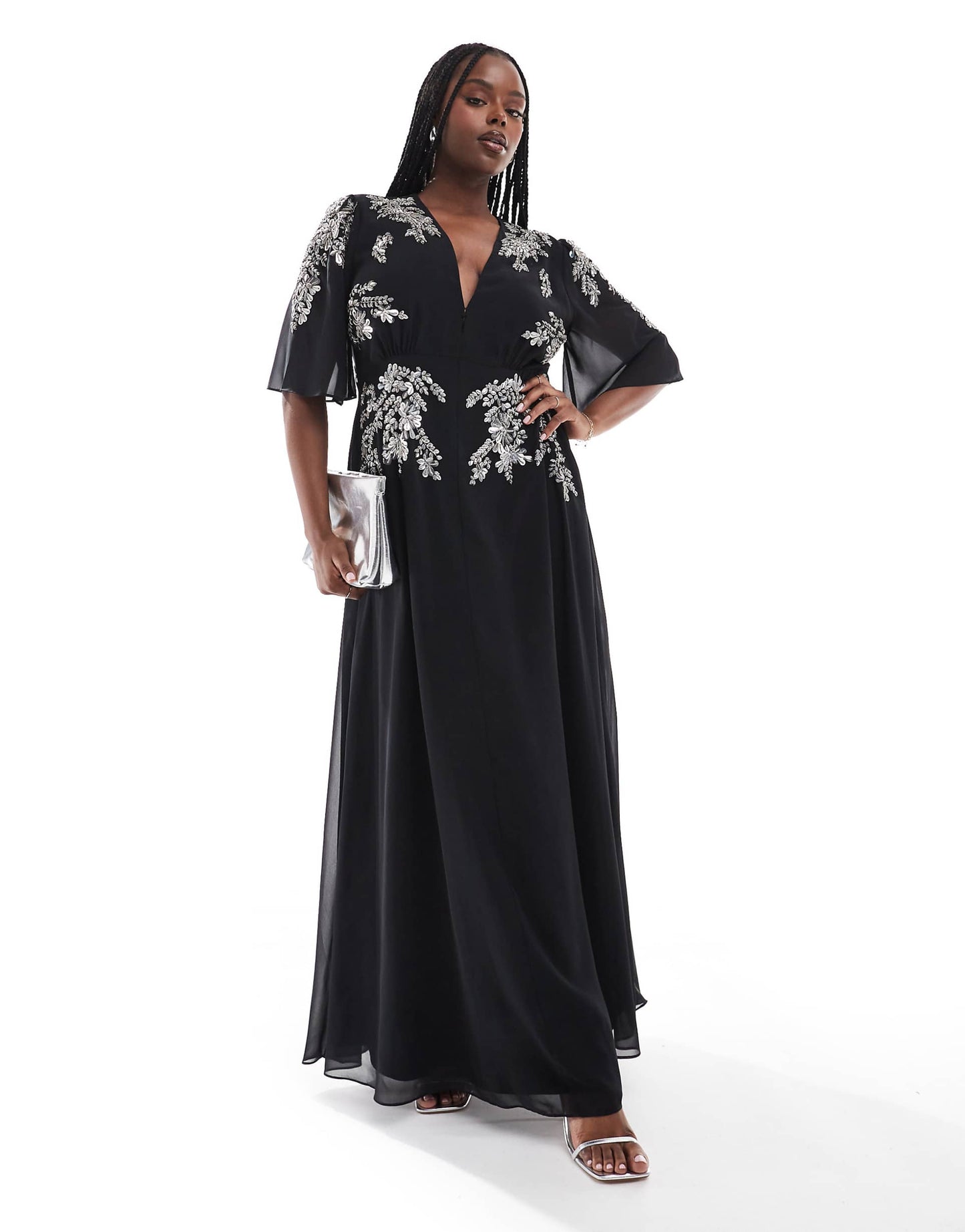 Plus Flutter Sleeve Embellished Maxi Dress