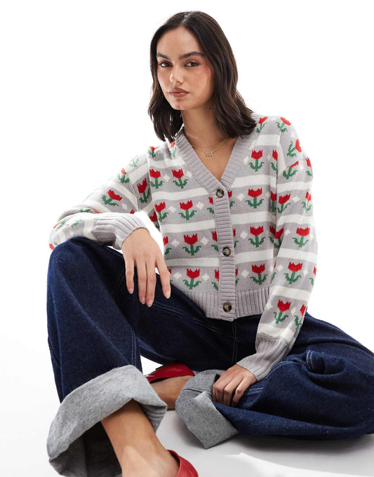 Floral Intarsia Cardigan