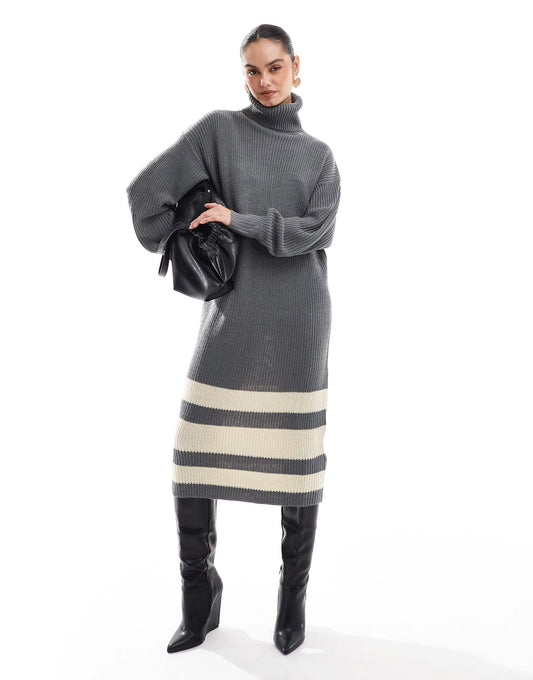 Stripe Hem Soft Oversized Midaxi Dress