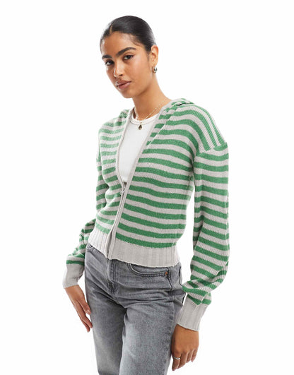 Striped Hooded Zip Through Cardigan