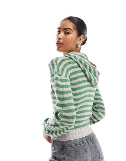 Striped Hooded Zip Through Cardigan