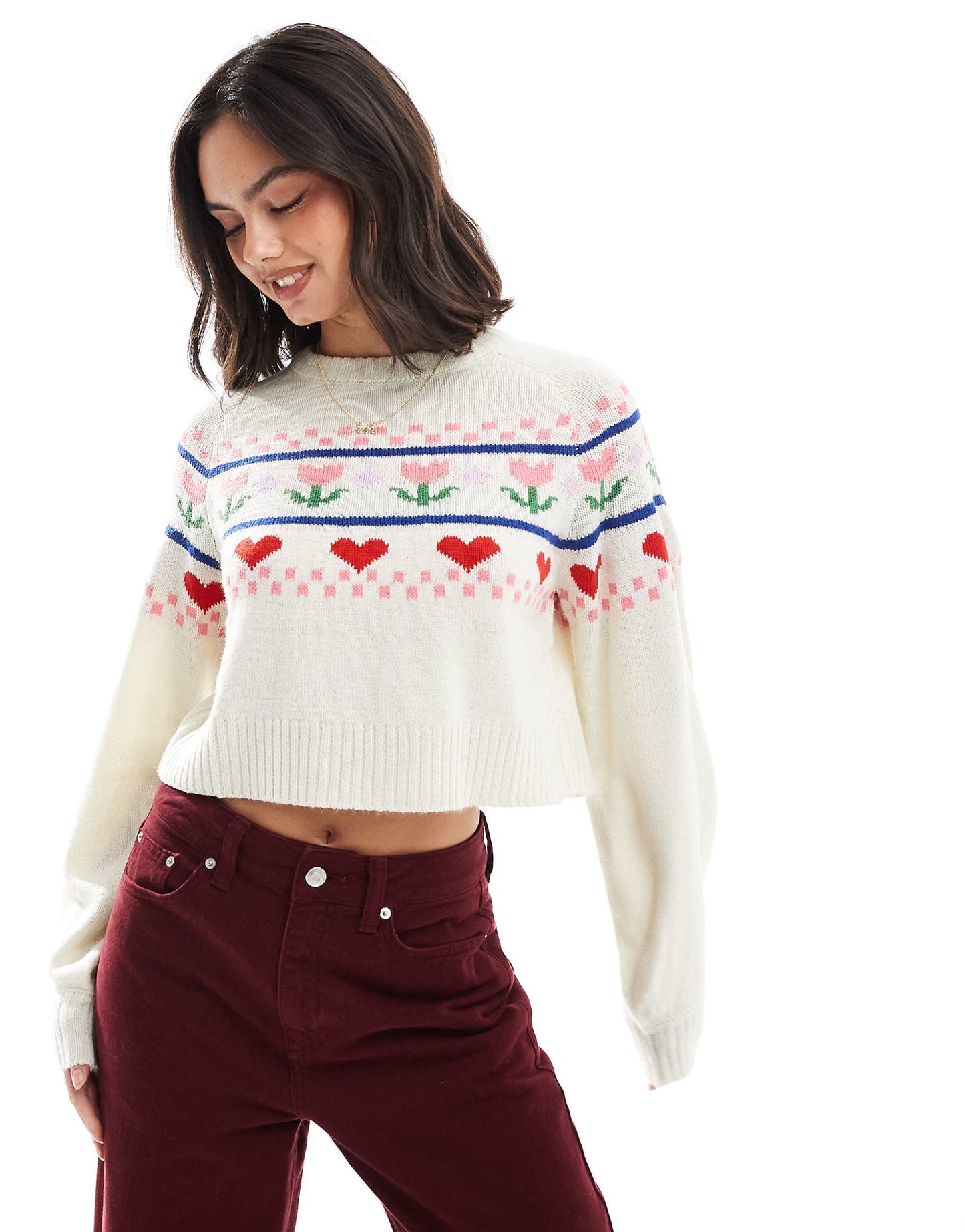 Heart Flower Intarsia Fair Isle Jumper