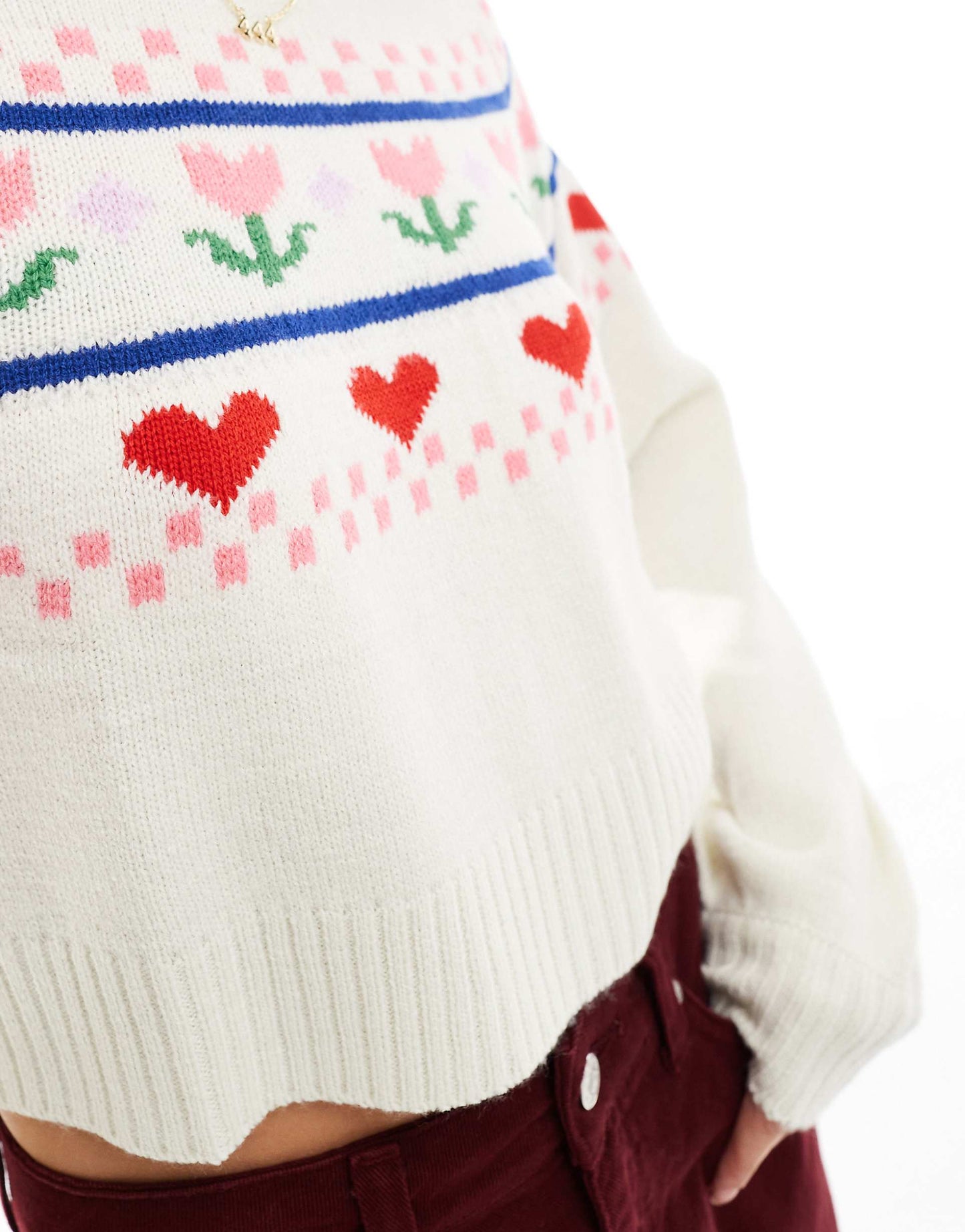 Heart Flower Intarsia Fair Isle Jumper