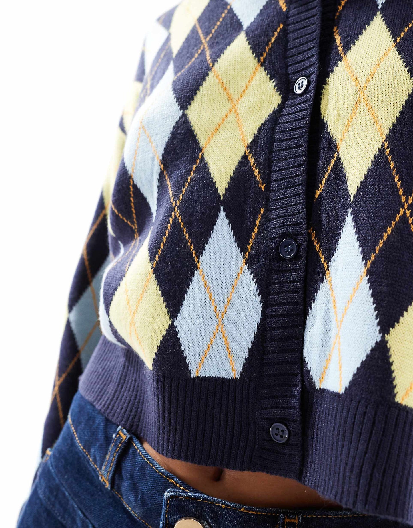 Argyle Print Fine Gauge Cardigan