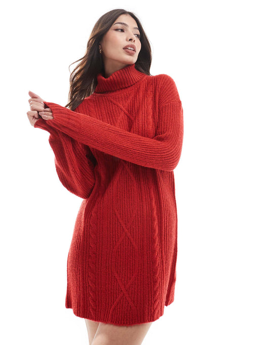 Funnel Neck Cable Knit Jumper Dress