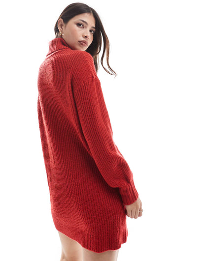Funnel Neck Cable Knit Jumper Dress