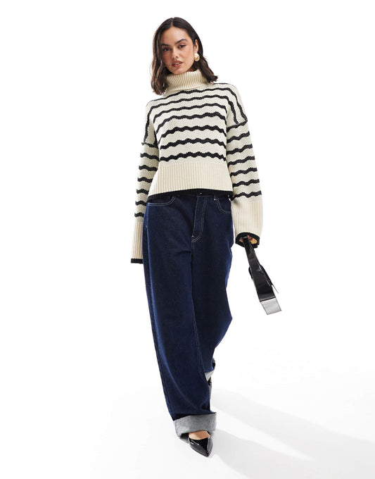 Funnel Neck Zig-Zag Stripe Jumper
