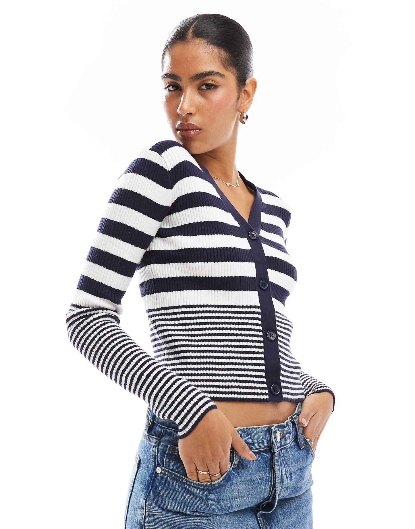 Striped Ribbed Knit Cardigan