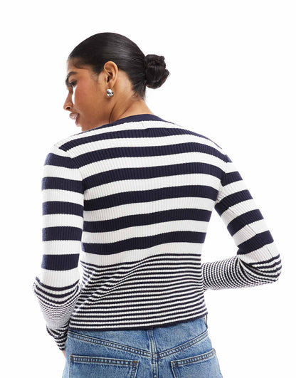 Striped Ribbed Knit Cardigan