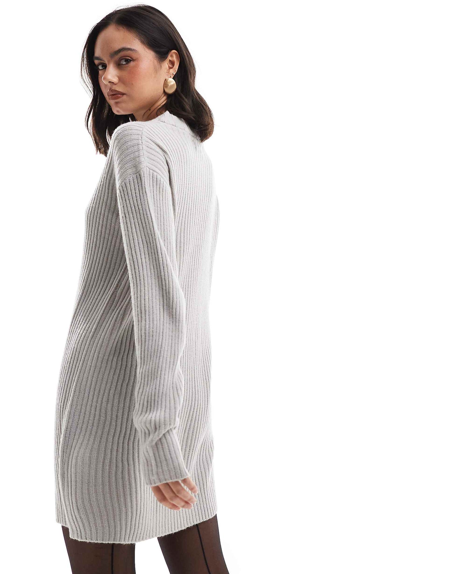 Funnel Neck Button Detail Chunky Ribbed Jumper Dress