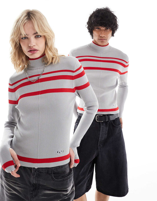 Unisex Knitted Top With Red Stripe