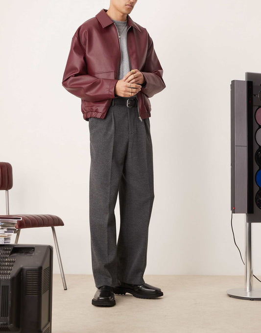 Smart Wide Leg Brushed Texture Trousers With Front Pleats