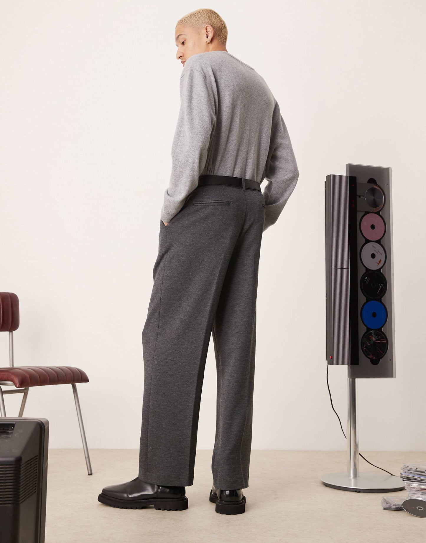 Smart Wide Leg Brushed Texture Trousers With Front Pleats