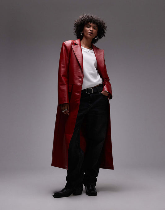 Faux Leather Longline Coat