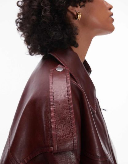 Faux Leather Cropped Collar Bomber Jacket