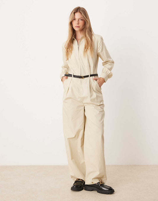 Belted Boilersuit With Button Pocket Detail