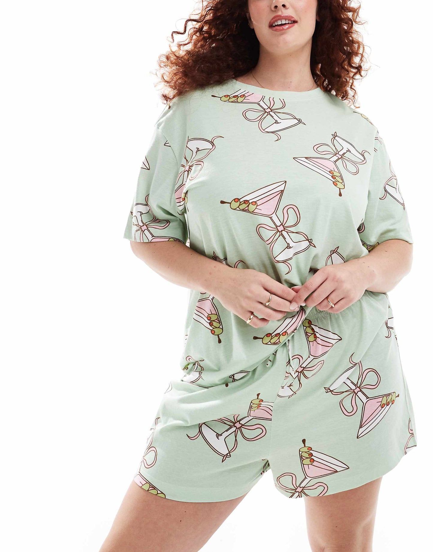 Curve Cocktail Glass Oversized Tee & Short Pyjama Set