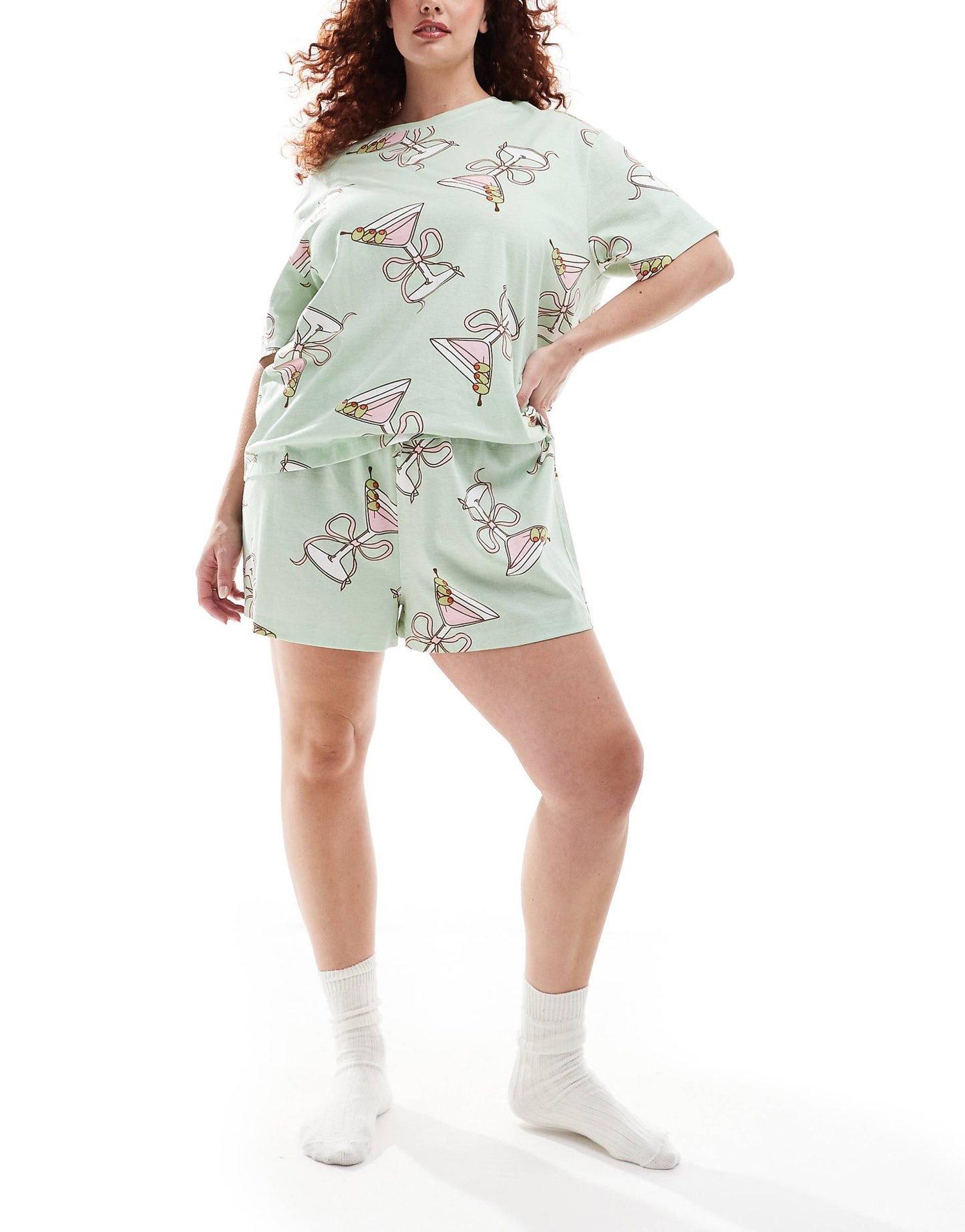 Curve Cocktail Glass Oversized Tee & Short Pyjama Set