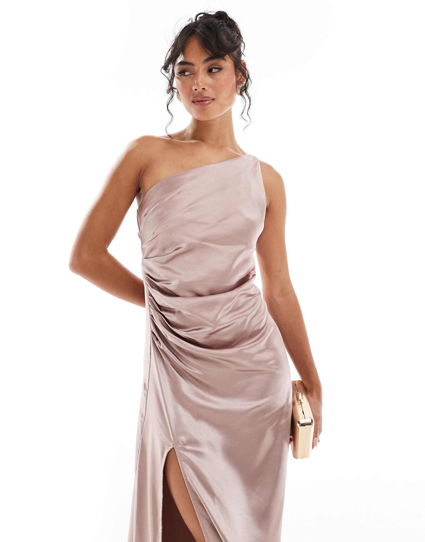 Bridesmaid Amelia One Shoulder Ruched Satin Maxi Dress