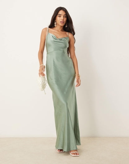 Bridesmaid Keisha Satin Cowl Neck Maxi Dress