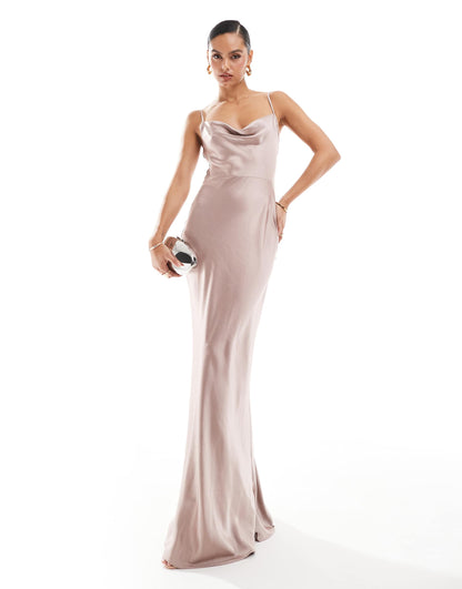 Bridesmaid Keisha Satin Cowl Neck Maxi Dress