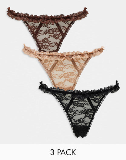 3 Pack Vintage Ruffle Thong