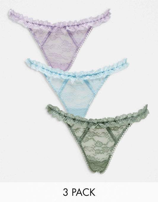 3 Pack Vintage Ruffle Lace Thong