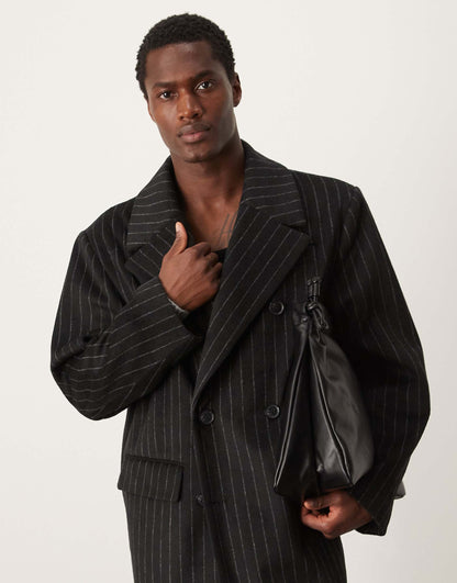 Oversized Longline Wool Look Pinstripe Coat